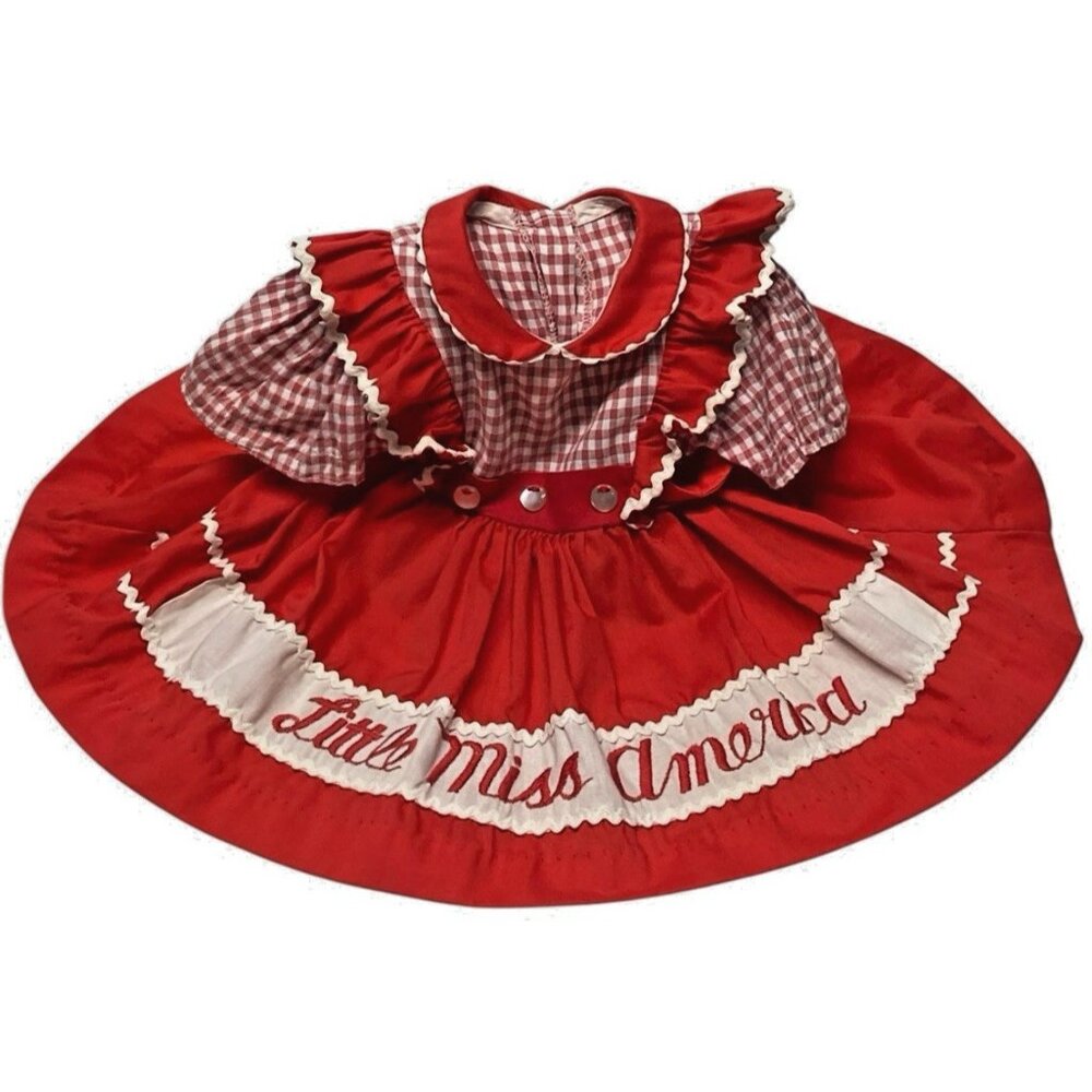 Vtg Little Miss America Full Circle Dress Red White Gingham Girl 6 9 months